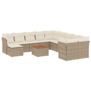 vidaXL Patio Sofa Set with Cushions Outdoor Furniture 12 Piece Poly Rattan - Beige and Cream - 1 of 4