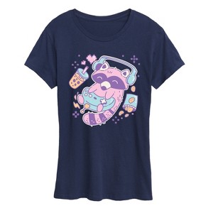 Women's - Instant Message - Kawaii Racoon Gamer Short Sleeve Graphic T-Shirt - 1 of 4