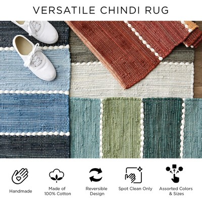 Dark Brown Slim Stripe Handmade Cotton Rug 2'3" x 6'