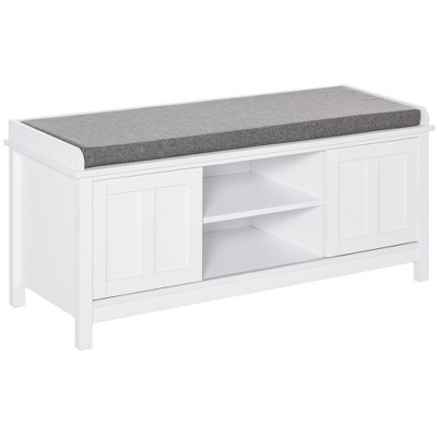 TUYOHW Entryway Shoe Bench Storage Ottoman with Sliding Doors, Adjustable Shelving with 6 Compartments and Padded Seat