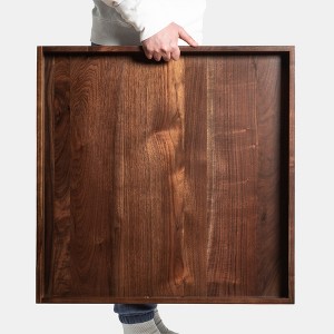 KINWELL Square Black Walnut Wood Serving Tray Ottoman Tray with Handles - 1 of 4