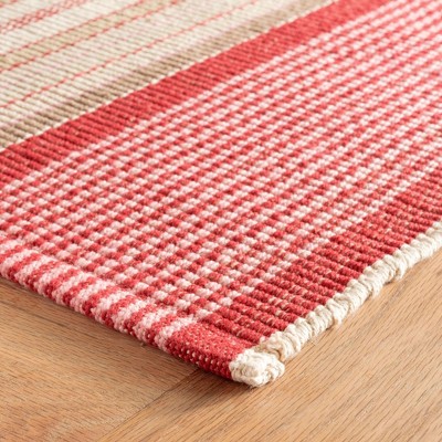 Framboise Red Stripe Hand-Woven Cotton 9' x 12' Area Rug