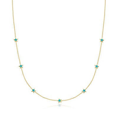 Pure Collection by Ross-Simons Teal Enamel Star Station Necklace in 14kt Yellow Gold Size 16