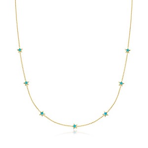 Pure Collection by Ross-Simons Teal Enamel Star Station Necklace in 14kt Yellow Gold Size 16 - 1 of 3