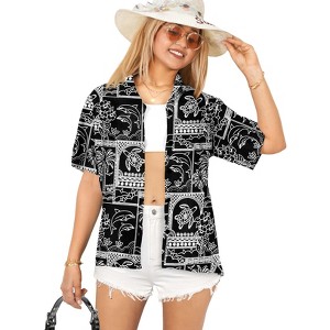LA LEELA Women's Button Down Blouses Summer Beach Party Hawaiian T-Shirt Blouses Short Sleeve Tropical Vacation Shirts Tops for Women - 1 of 4