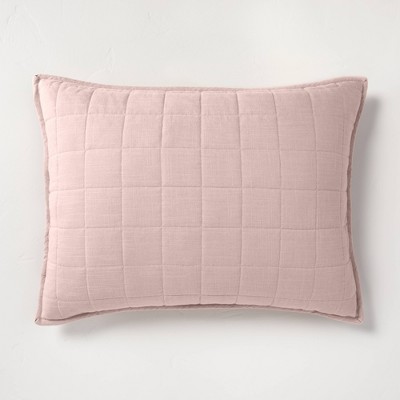 Standard Heavyweight Linen Blend Quilt Pillow Sham Blush - Casaluna™