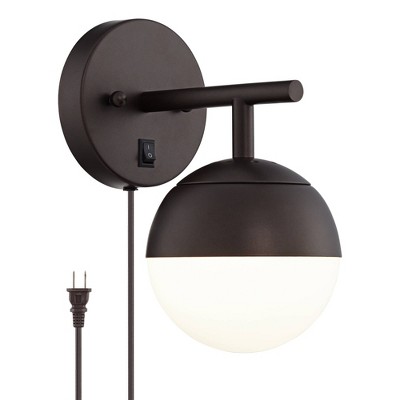 360 Lighting Modern Wall Lamp Bronze Plug-In Light Fixture Frosted Glass Globe Shade for Bedroom Bedside Living Room Reading