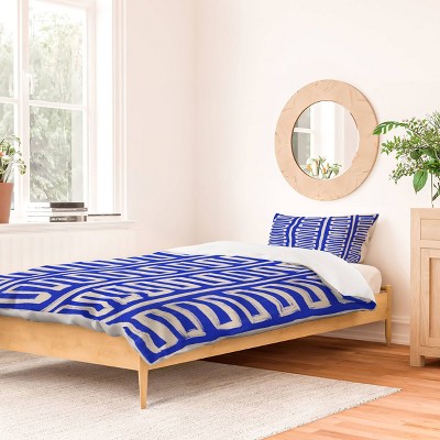Deny Designs Avenie Modern Craft Greek Key Duvet and Sham Set Blue