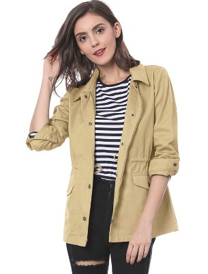 INSPIRE CHIC Women's Drawstring Waist Flap Pockets Lightweight Utility Jacket