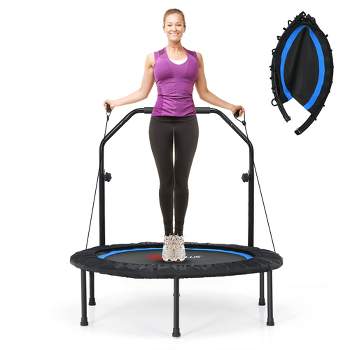 Dropship 36 Foldable Mini Trampoline,Fitness Trampoline With Adjustable  Handrail And Safety Pad,Indoor/Outdoor Exercise Rebound Trampoline For Kids  to Sell Online at a Lower Price