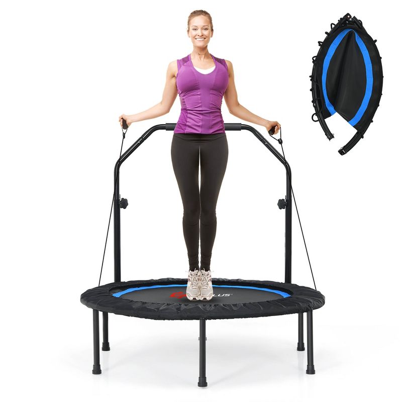 Costway 40'' Foldable Trampoline Fitness Rebounder with Resistance Bands Adjustable Home Green/Blue/Red, 1 of 11