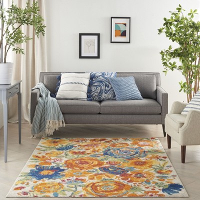 Ivory Multicolor Floral Synthetic 4' x 6' Area Rug