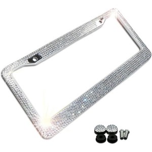 Zone Tech Shiny Bling License Plate Cover Frame - Crystal Bling Premium Quality Novelty/License Plate Frame with Mounting Screws - 1 of 4