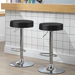 Tangkula Black Round Bar Stool Set of 2 Adjustable Swivel Pub Chair U Leather W/ Footrest - 1 of 4