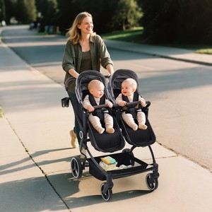 Lightweight Side-by-Side Double Stroller for Twins with Compact Fold, High Landscape Seats, Adjustable Reclining Canopies, for Babies Toddlers - 1 of 4