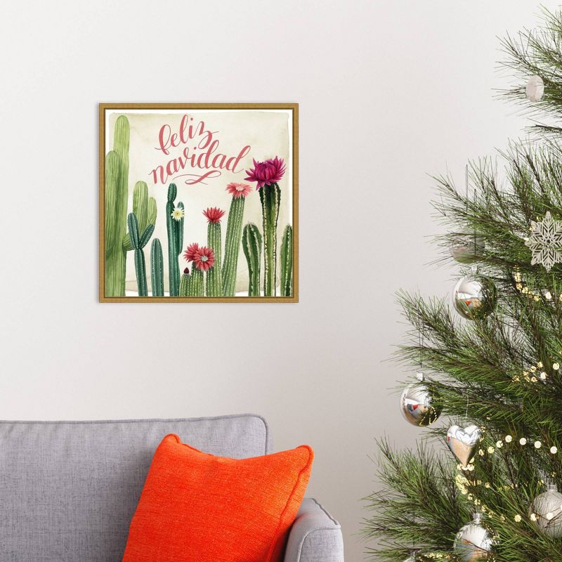16&#34; x 16&#34; Christmas Cactus I Feliz Navidad by Grace Popp Framed Canvas Wall Art - Amanti Art, 6 of 10