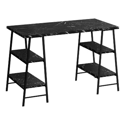 Monarch Specialties Computer Desk Home Office Laptop Storage Shelves 48InchL Work Metal Laminate Black Marble Look Contemporary Modern
