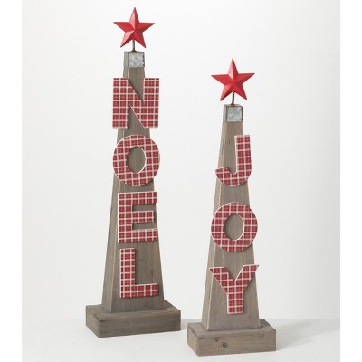 Sullivans Joy & Noel Metal & Wood Tree Set of 2, 28.5"H, 25"H Red