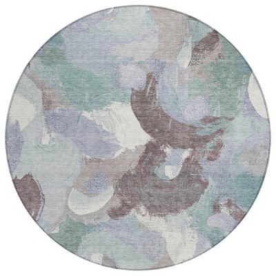 HomeRoots 8' Pale Aqua Brown And Ivory Round Abstract Washable Indoor Outdoor Area Rug