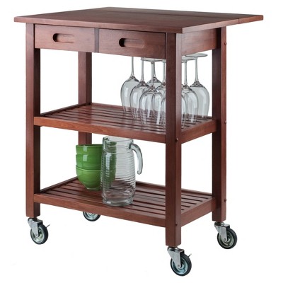 Transitional Walnut Kitchen Cart with Drop Leaf and Storage