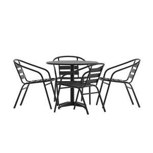 Flash Furniture Lila 31.5'' Round Aluminum Indoor-Outdoor Table Set with 4 Slat Back Chairs - 1 of 4