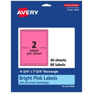 Avery Bright Pink Paper Labels, 4.75" x 7.75" Rectangle - 1 of 4