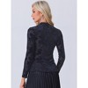 INSPIRE CHIC Women's See Through Mesh Mock Neck Velvet Floral Print Tee Shirt - 3 of 4