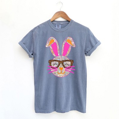 Simply Sage Market Women's Sparkle Bunny With Glasses Short Sleeve Garment Dyed Tee