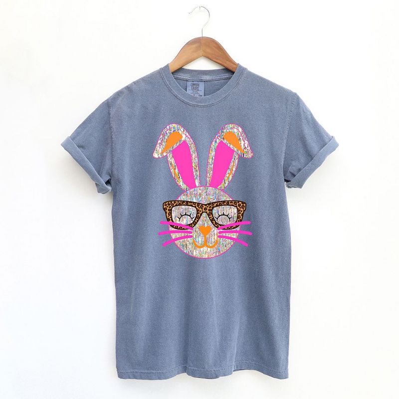 Simply Sage Market Women's Sparkle Bunny With Glassess Short Sleeve Garment Dyed Tee - 2XL - BlueJean, 1 of 5