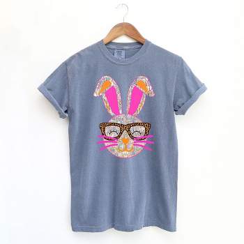 Simply Sage Market Women's Sparkle Bunny With Glassess Short Sleeve Garment Dyed Tee - 2XL - BlueJean
