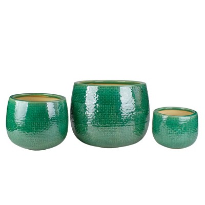 Napa Home & Garden Set of 3 Green and White Textured Planter Set 10.5"