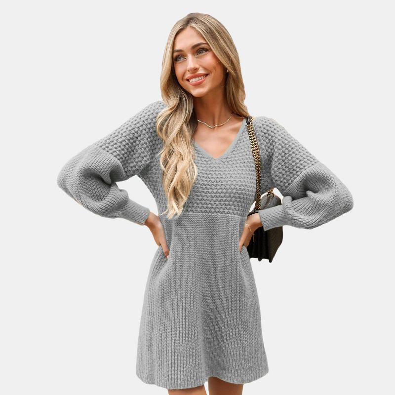 Women's Honeycomb Knit V-Neck Mini Sweater Dress - Cupshe, 1 of 7