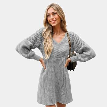 Women's Honeycomb Knit V-Neck Mini Sweater Dress - Cupshe