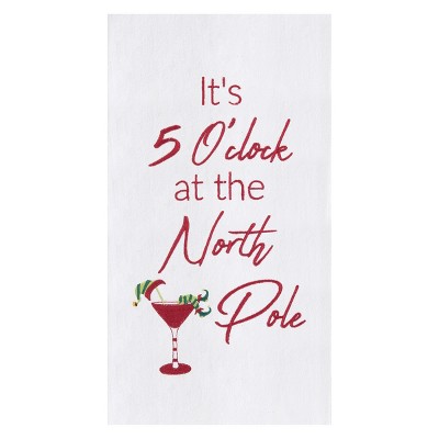 C&F Home "It's 5 O'clock At The North Pole" Martini Drinking Holiday Christmas Embroidered Flour Sack Kitchen Towel