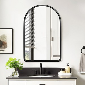 PexFix 35.8" x 24" Arched Black Bathroom Medicine Cabinet with Mirror Wooden Framed Wall Mounted Recessed Cabinets for Bathroom Vanity with 2 Shelves - 1 of 4
