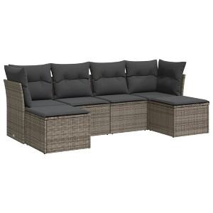 vidaXL 6 Piece Patio Sofa Set with Cushions Gray Poly Rattan - Without Table - 1 of 4