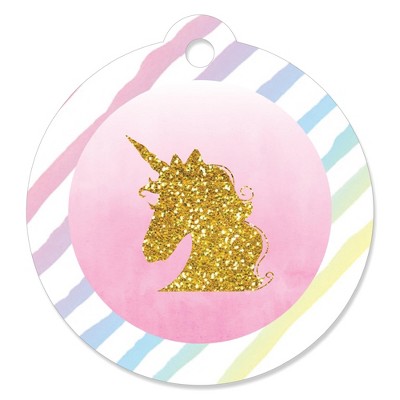 Big Dot of Happiness Rainbow Unicorn - Magical Unicorn Baby Shower or Birthday Party Favor Gift Tags (Set of 20)