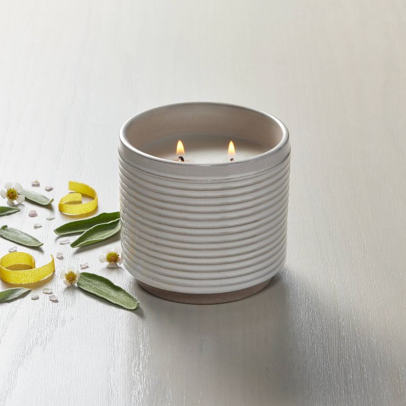 2-Wick Ribbed Ceramic Canvas Jar Candle Light Gray 12oz - Hearth &#38; Hand&#8482; with Magnolia, 3 of 8