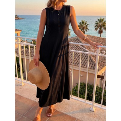 Женские платья INSPIRE CHIC Women's Sleeveless Button Fit Flare A-Line Flowy Casual Long Dress Army Green Medium — фото 2