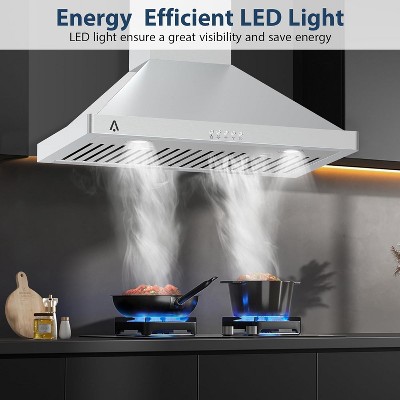 30in Wall Mount Kitchen Range Hood with LED Lights, 400CFM 3 Speed Stainless Steel Exhaust Hood, Dishwasher Safe Filter for Effective Smoke Removal