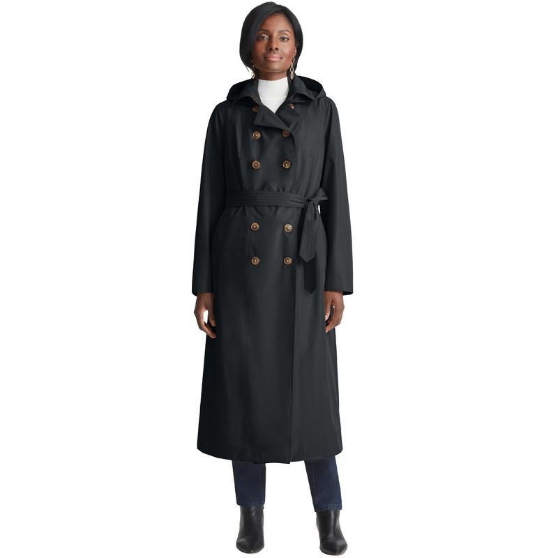 Jessica London Women's Plus Size Double Breasted Long Trench Raincoat, 1 of 3
