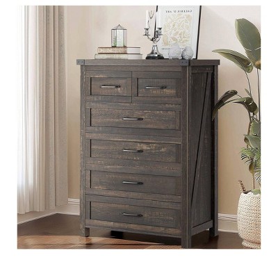 6 Drawer Tall Chest Dresser Modern Wooden Storage Cabinet with Smooth Gliding Drawers for Bedroom Closet Hallway Entryway Spacious Dresser