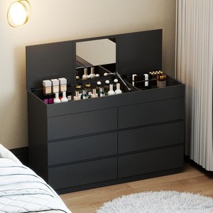 6 drawer black dresser with mirror Furniture of America Flonnin Modern Classic Black-With Mirror 6 Drawer 62  in. Wide Dresser and Cedarwood-Lined Bottom Drawers IDF-79011BK-DM