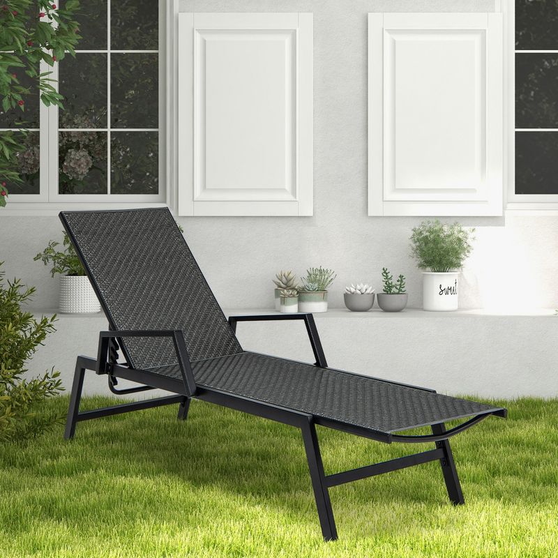 Tangkula Set of 2 Wicker Outdoor Chaise Lounge Chair Patio w/ Metal Frame & Adjustable Backrest, 2 of 10