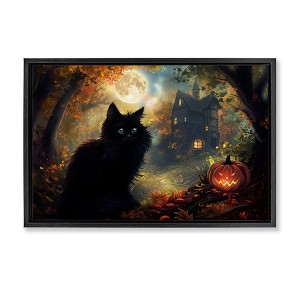Stupell Industries Black Cat & Haunted Mansion Floating Frame Canvas Art - 1 of 4