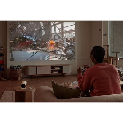 White Portable Smart LED Projector with 360 Sound and Alexa