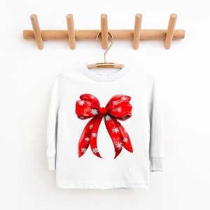 The Juniper Shop Coquette Christmas Snowflake Bow Toddler Long Sleeve Tee - 1 of 3