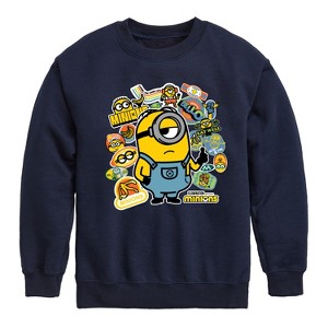 Boys' - Despicable Me Minions - Minion & Banana Stickers Graphic Long Sleeve Fleece Sweatshirt - 1 of 4