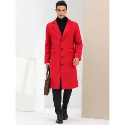 INSPIRE CHIC Men's Single Breasted Notched Lapel Winter Long Overcoat Burgundy Medium — фото 3