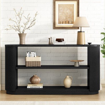 Modern Console Table for Entryway or Hallway,Narrow Sofa Table with Open Shelves & Fluted Wood Grain Design–The Pop Home